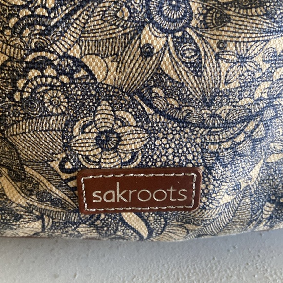 Sak Roots jute beige grey blue boho satchel bag double handle - Picture 4 of 16